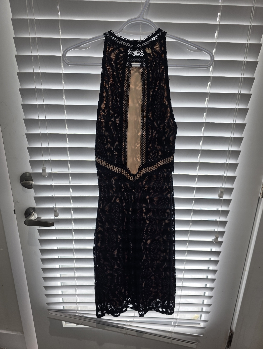 Guess Black Lace Backless Dress with Nude Lining